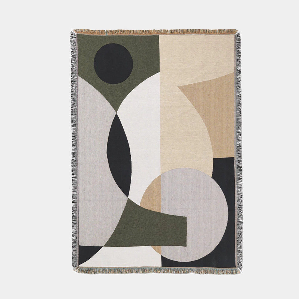 Ferm Living Entire Tapestry Blanket, jacquard-woven organic cotton throw with abstract multicolor pattern.