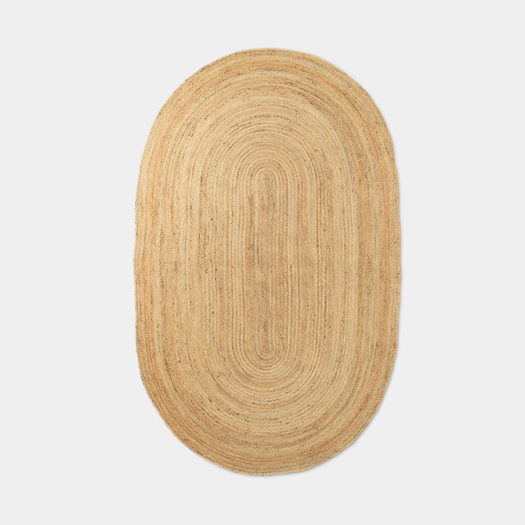 Ferm Living Eternal Oval Jute Rug — natural jute rug, 94.5″ × 55.1″, oval shape, hand-braided texture