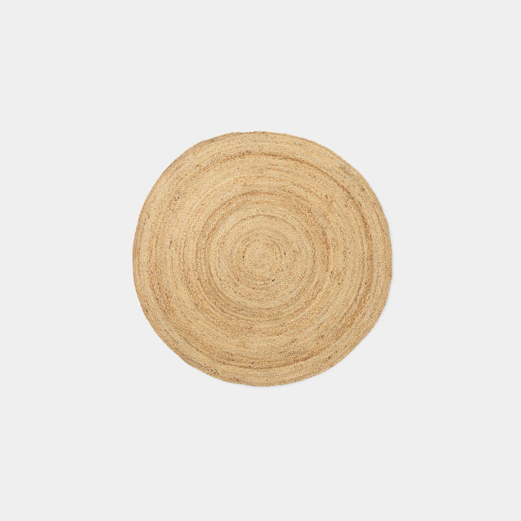 Ferm Living Eternal Round Jute Rug (Small) — natural jute rug, Ø 47.24″, hand-braided texture