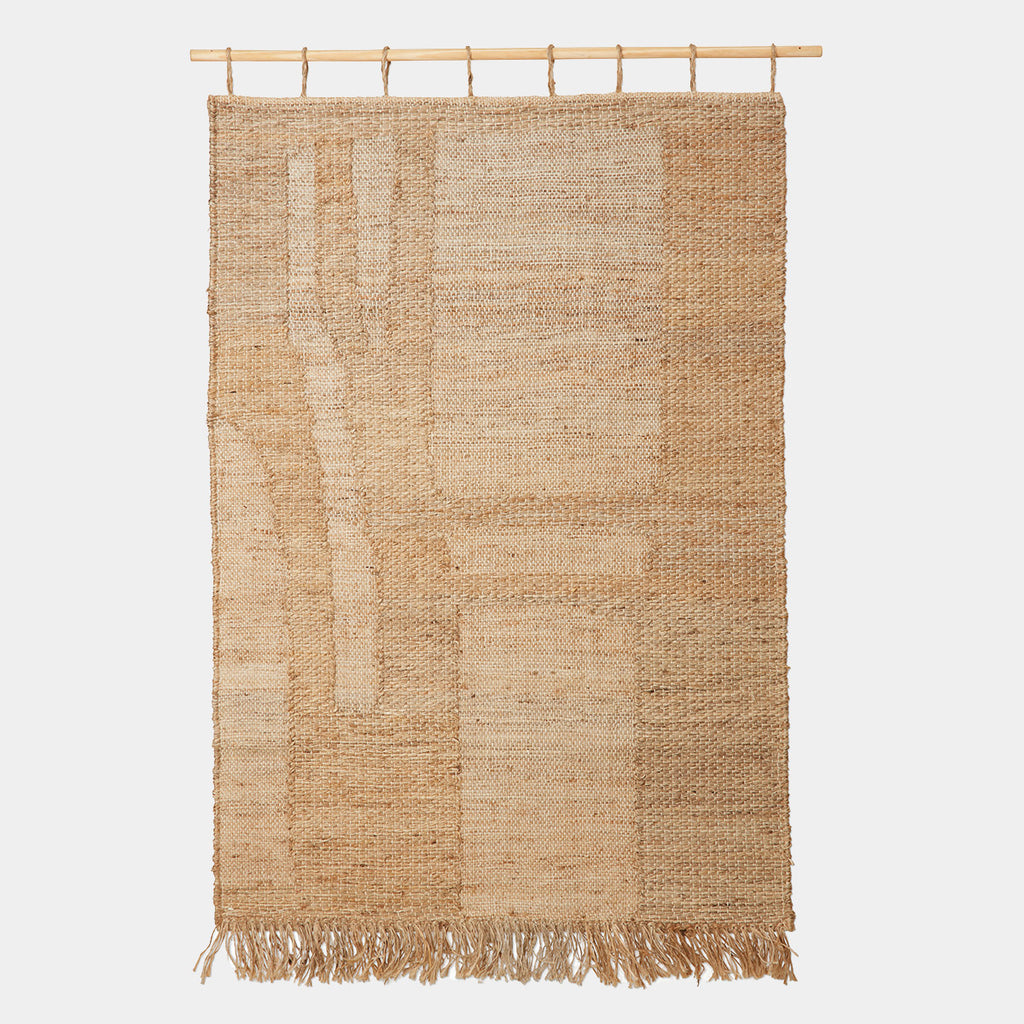 Ferm Living Harvest Wall Rug — Large, natural jute wall hanging with beech rod and fringe