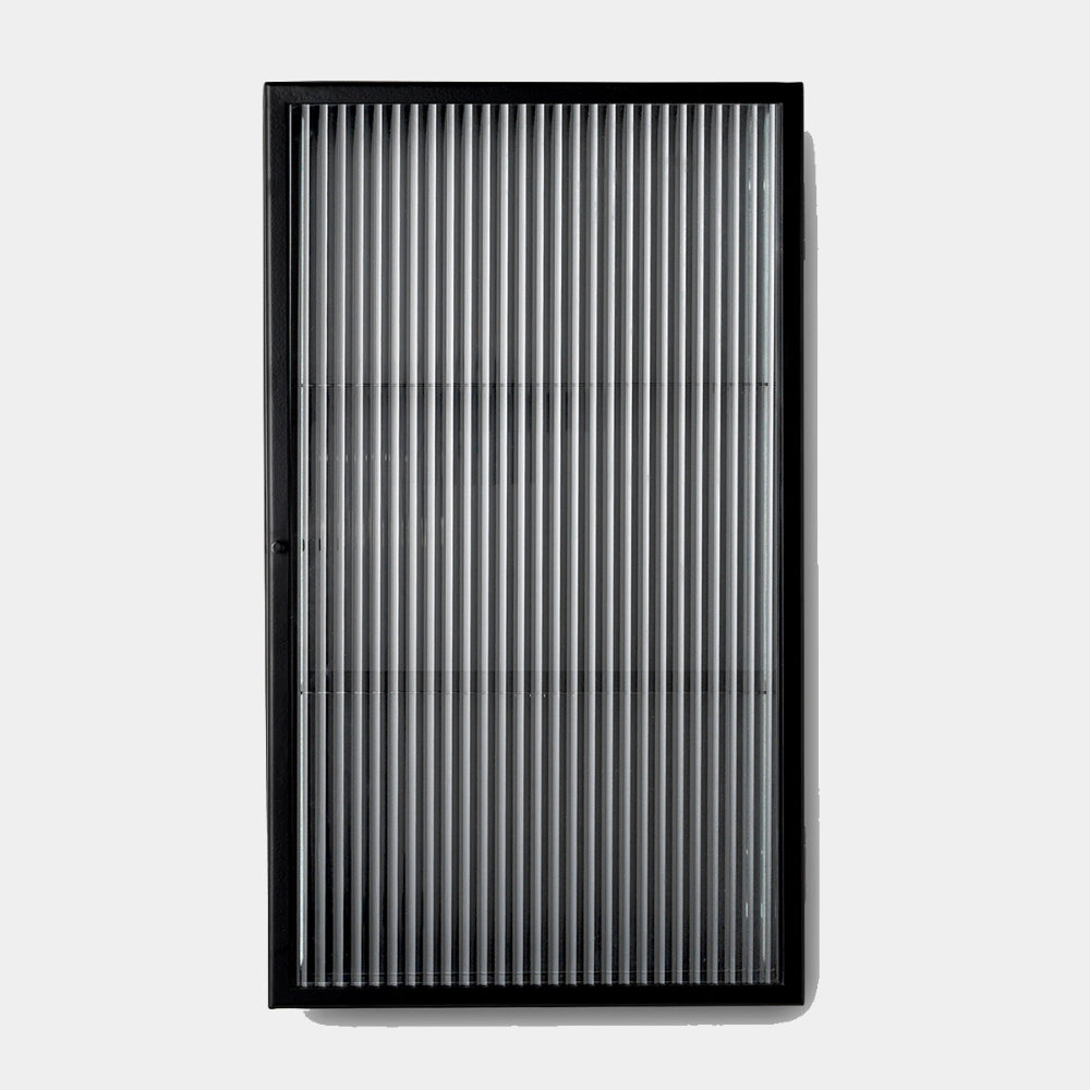 Ferm Living Haze Wall Cabinet in Black, reeded glass with powder-coated metal frame, wall-mounted cabinet