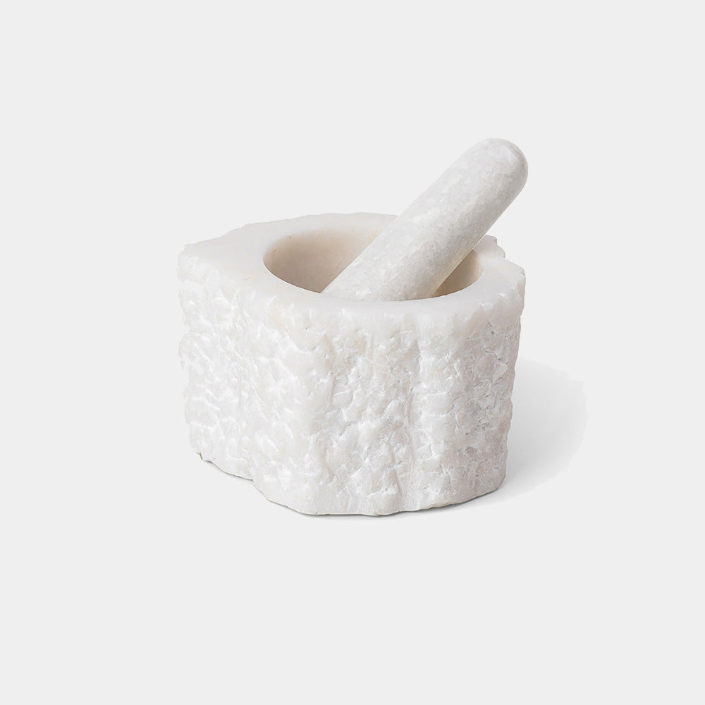 Main cutout: Ferm Living Petra Mortar in Quartz White with matching polished quartz pestle