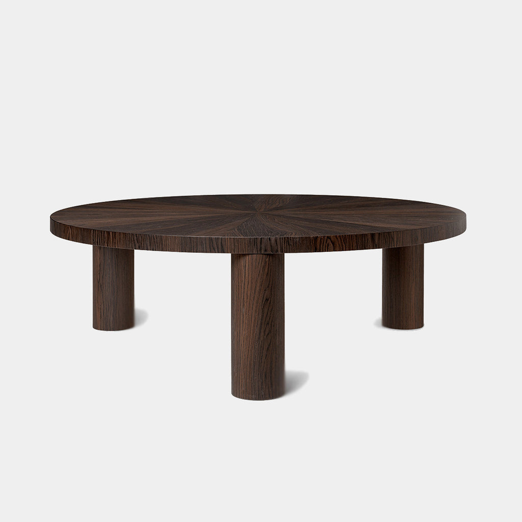 Ferm Living Post Coffee Table Star edition, smoked oak veneer with starburst pattern.