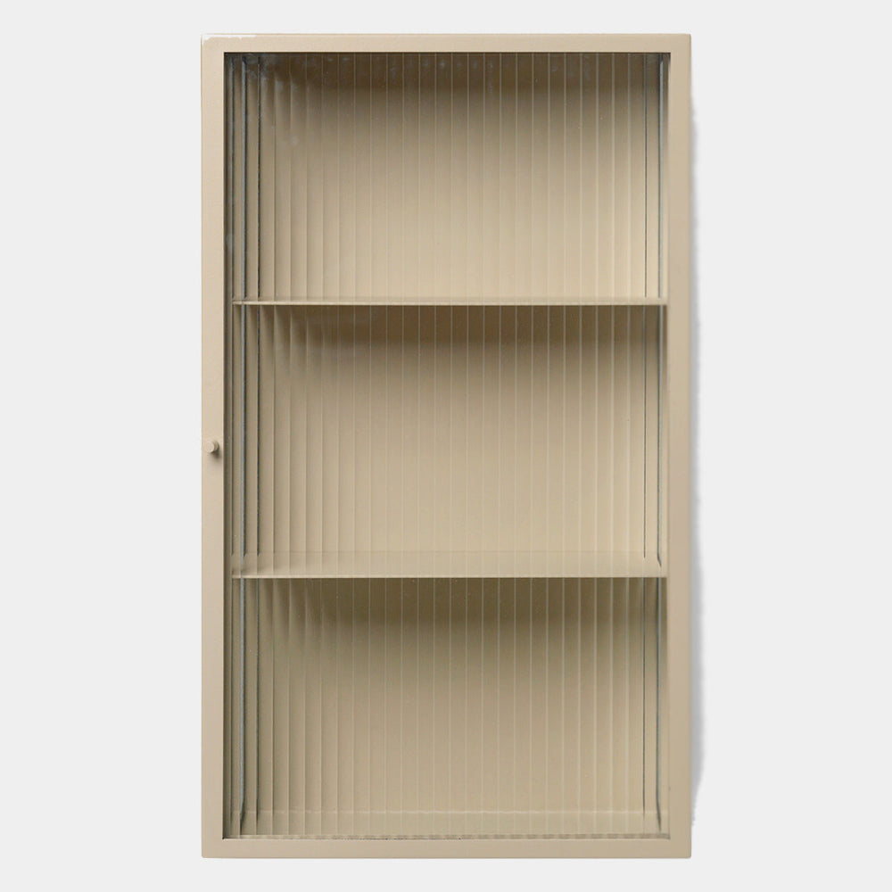 Ferm Living Haze Wall Cabinet in Cashmere, reeded glass with powder-coated metal frame, wall-mounted cabinet