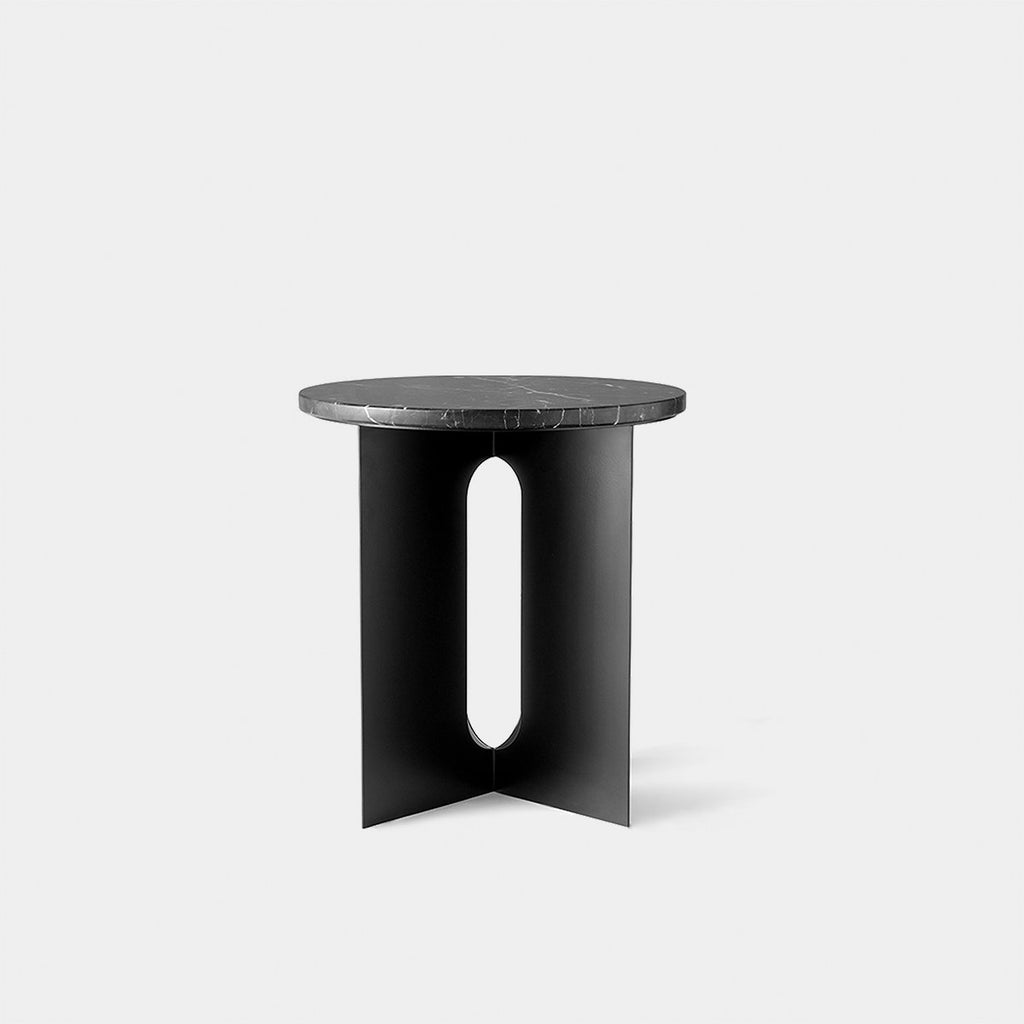 Androgyne Side Table in Black Marquina marble with powder-coated steel base by Audo Copenhagen